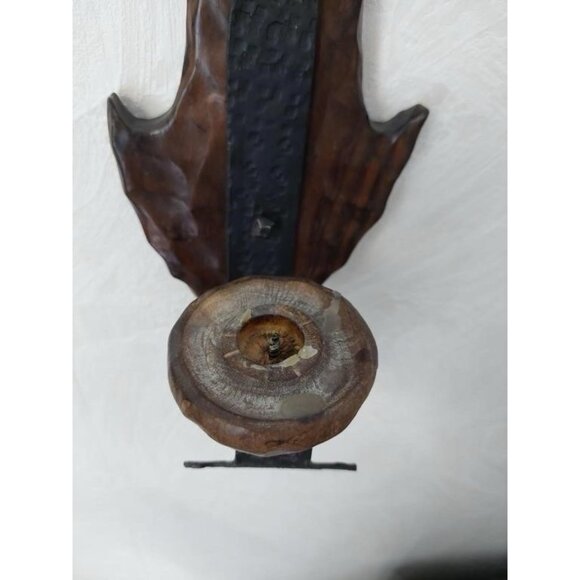 Vintage Spanish Gothic Medieval Style Iron And Wood Wall Sconce Candle Handmade - Picture 3 of 4